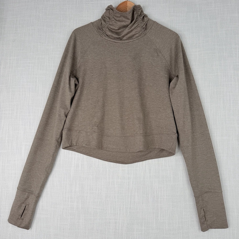 prAna Women's Zawn Pullover Top Mock Neck Crop Heather Mink Brown Size Large